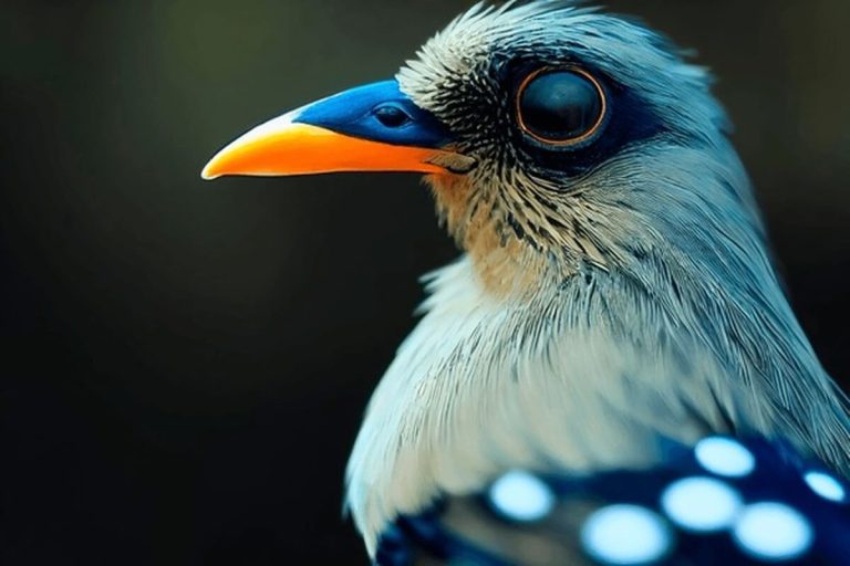 close-up of a bird's head showing hidden ear opening under feathers"